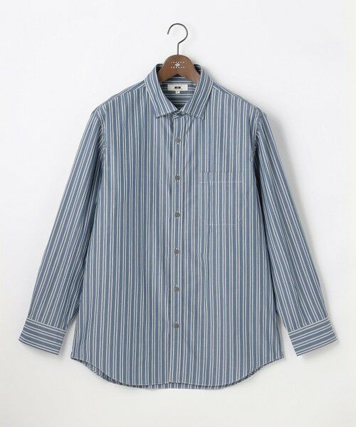 JOSEPH ABBOUD / ジョセフ アブード シャツ・ブラウス | 【キングサイズ・シルク混・上質】シルクコットンストライプ シャツ（ネイビー系1）