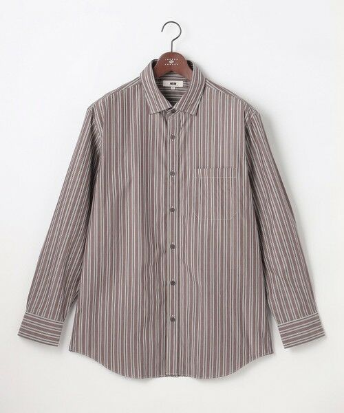JOSEPH ABBOUD / ジョセフ アブード シャツ・ブラウス | 【キングサイズ・シルク混・上質】シルクコットンストライプ シャツ（ダークブラウン系1）