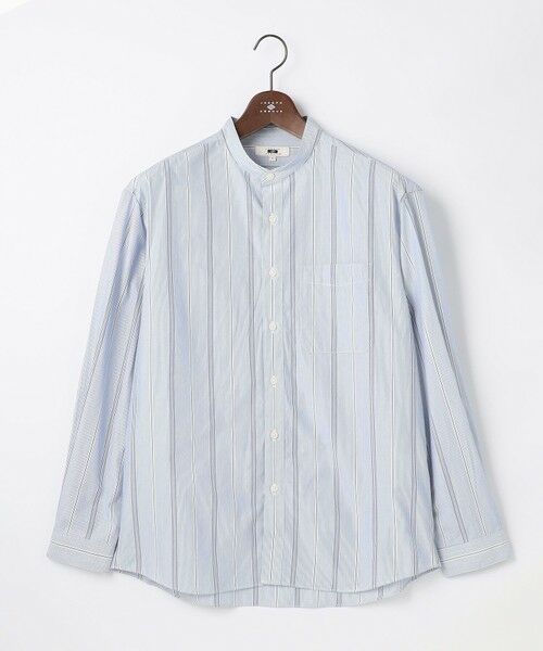 JOSEPH ABBOUD / ジョセフ アブード シャツ・ブラウス | 【シルクブレンド】シルクコットンストライプバンドカラー シャツ（ブルー系2）