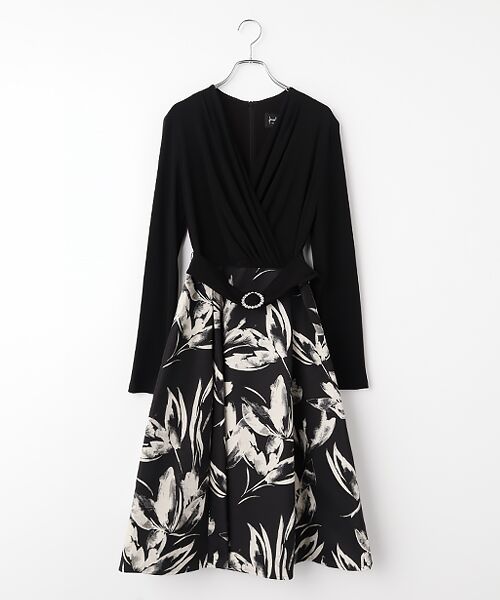 Joseph Ribkoff / ジョセフリブコフ ロング・マキシ丈ワンピース | Cool Flower  Dress（Black/Off-White）