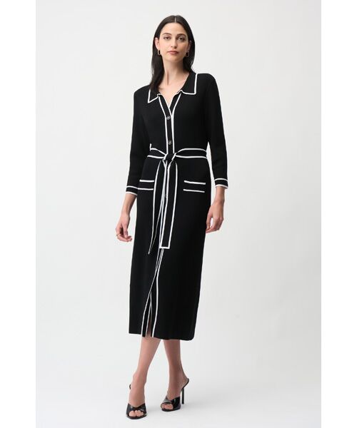 Joseph Ribkoff / ジョセフリブコフ ロング・マキシ丈ワンピース | Cool Knit Dress（Black/Vanilla）