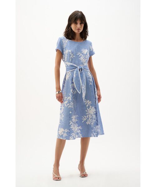 Joseph Ribkoff / ジョセフリブコフ ロング・マキシ丈ワンピース | Seersucker Dress（Vanilla/Blue）