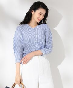 J.PRESS / ジェイプレス トップス | 【接触冷感】ブロッキングストライプVネック ブラウス