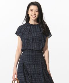 J.PRESS / ジェイプレス トップス | 【セットアップ対応】BLOCK DOTS プリント ギャザー ブラウス