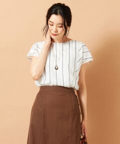 J.PRESS / ジェイプレス Tシャツ | シアーチェック＆ストライプ  フレンチスリーブ カットソー