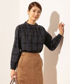 J.PRESS / ジェイプレス トップス | 【洗える】コットンリヨセルブラッシュチェックモックネック ブラウス