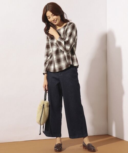 J.PRESS / ジェイプレス トップス | 【洗える】コットンリヨセルブラッシュチェッククルーネック ブラウス | 詳細1