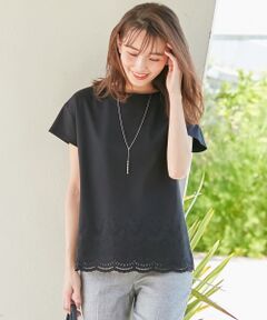 【UVケア・消臭効果・接触冷感】コンパクトコットンスムース裾刺繍 Tシャツ