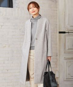 【洗える】WOOLLET ノーカラー ロングコート