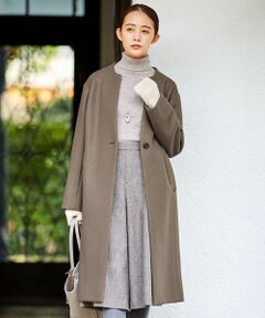 【洗える】WOOLLET ノーカラー ロングコート