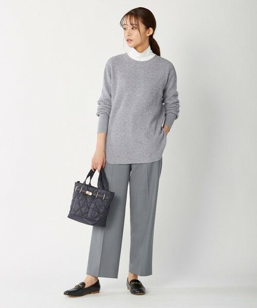 【洗える】CASHMERE BLEND ラウンドヘム ワッフル ニット