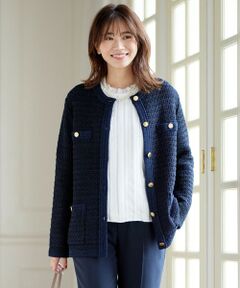 【洗える】TWEED KNIT ミドル カーディガン