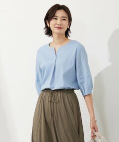 【WEB限定カラーあり・接触冷感・UVケア】 スムースジャージー キーネック カットソー