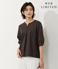 【WEB限定カラーあり・接触冷感・UVケア】 スムースジャージー キーネック カットソー