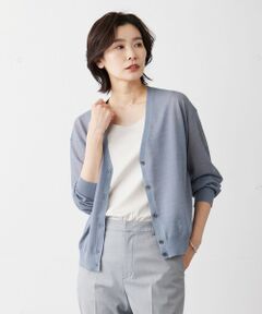 【洗える】LINEN MIX SHEER Vネック カーディガン