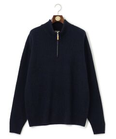 【KING SIZE】【Cash Lamb's Wool】畔編みハーフジップ ニット