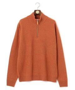 【KING SIZE】【Cash Lamb's Wool】畔編みハーフジップ ニット