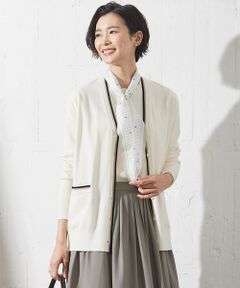 【洗える】RAYON STRETCH PLAIN Vネック カーディガン