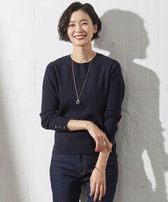 【洗える】RAYON STRETCH PLAIN クルーネック ニット