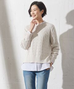 【洗える】GIZA MERCERIZE COTTON ケーブル ニット