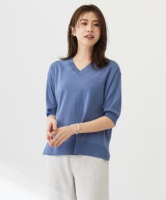 【洗える】COTTON LINEN Vネック ニット