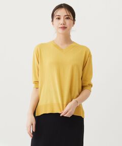 【洗える】COTTON LINEN Vネック ニット