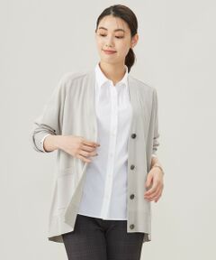 【洗える】SILKY RAYON STRETCH Vネック カーディガン