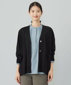 【洗える】SILKY RAYON STRETCH Vネック カーディガン