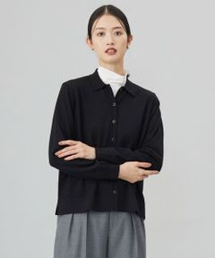 【洗える】WORSTED WOOL BLEND ポロ襟付き カーディガン