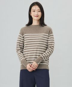 【洗える】SOFT TOUCH WOOL 立ち襟 ボーダー ニット