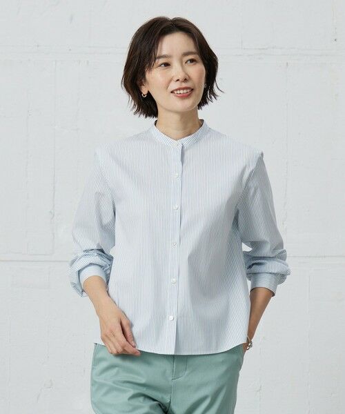 J.PRESS/ジェイプレス 【洗える】BEZ VEGA バンドカラー ブラウス ホワイト×サックスブルー系 11 J.PRESS/ジェイプレス 【洗える】BEZ VEGA バンドカラー ブラウス ホワイト×サックスブルー系 11