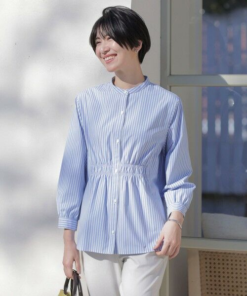 J.PRESS/ジェイプレス 【洗える・接触冷感・UVケア】エステネージュストライプ シャーリング ブラウス サックスストライプ系 11 J.PRESS/ジェイプレス 【洗える・接触冷感・UVケア】エステネージュストライプ シャーリング ブラウス サックスストライプ系 11