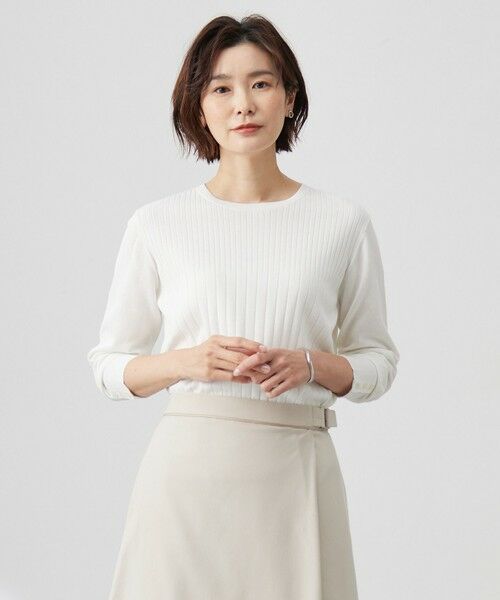 J.PRESS/ジェイプレス 【洗える】Cotton Acetate ストライプ ニット プルオーバー オフ系 L J.PRESS/ジェイプレス 【洗える】Cotton Acetate ストライプ ニット プルオーバー オフ系 L