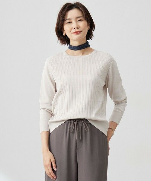 J.PRESS/ジェイプレス 【洗える】Cotton Acetate ストライプ ニット プルオーバー ベージュ系 L J.PRESS/ジェイプレス 【洗える】Cotton Acetate ストライプ ニット プルオーバー ベージュ系 L