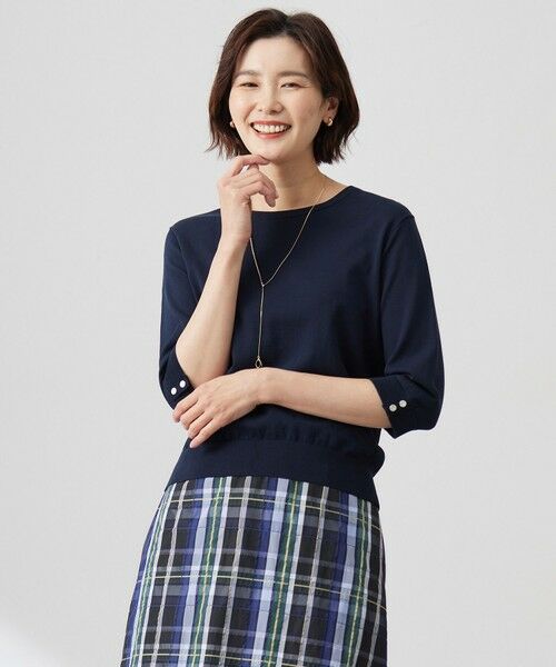 J.PRESS/ジェイプレス 【洗える】BASIC HT COTTON クールネック プルオーバー ネイビー系 M J.PRESS/ジェイプレス 【洗える】BASIC HT COTTON クールネック プルオーバー ネイビー系 M