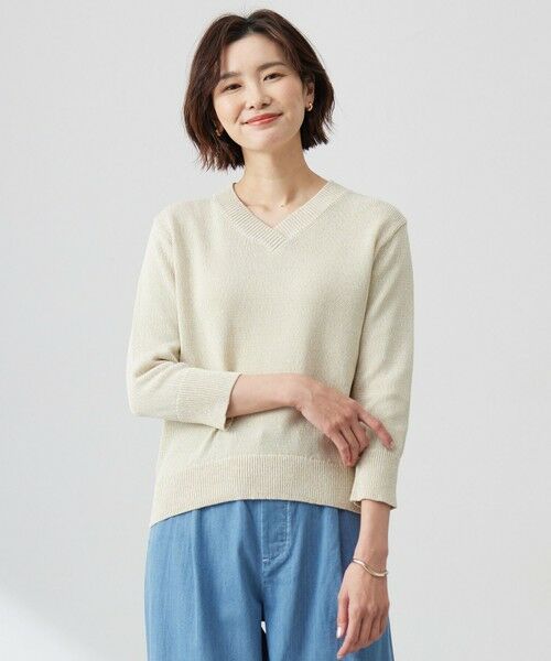 J.PRESS/ジェイプレス 【洗える】GIMA COTTON ミックスカラー Vネック ニット イエローMIX系 L J.PRESS/ジェイプレス 【洗える】GIMA COTTON ミックスカラー Vネック ニット イエローMIX系 L