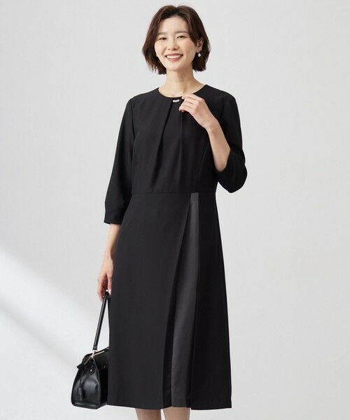 J.PRESS/ジェイプレス 【洗える】ストレッチバックサテンジョーゼット Aライン ワンピース ブラック系 11 J.PRESS/ジェイプレス 【洗える】ストレッチバックサテンジョーゼット Aライン ワンピース ブラック系 11