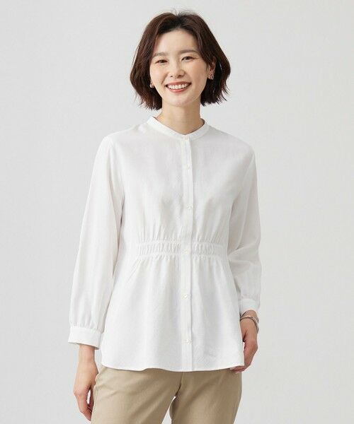 J.PRESS/ジェイプレス 【洗える】アセVisシャドーギンガム シャーリング ブラウス ホワイト系 11 J.PRESS/ジェイプレス 【洗える】アセVisシャドーギンガム シャーリング ブラウス ホワイト系 11