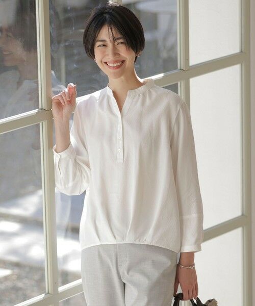 J.PRESS/ジェイプレス 【洗える】アセVisシャドーギンガム タック ブラウス ホワイト系 11 J.PRESS/ジェイプレス 【洗える】アセVisシャドーギンガム タック ブラウス ホワイト系 11