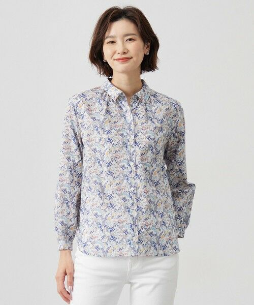 洗える】Liberty シャツカラー スキッパー ブラウス (シャツ 洗える】Liberty シャツカラー スキッパー ブラウス (シャツ