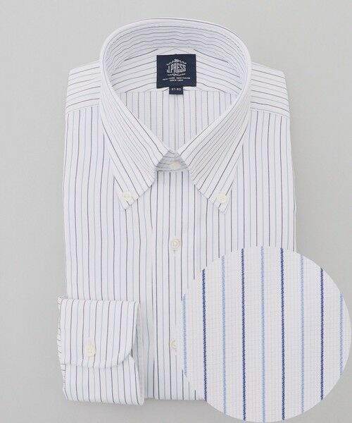 J.PRESS/ジェイプレス 【PREMIUM PLEATS / 形態安定】スーピマコットンパナマストライプ ドレスシャツ / B.D. サックスブルー系1 38-84 J.PRESS/ジェイプレス 【PREMIUM PLEATS / 形態安定】スーピマコットンパナマストライプ ドレスシャツ / B.D. サックスブルー系1 38-84