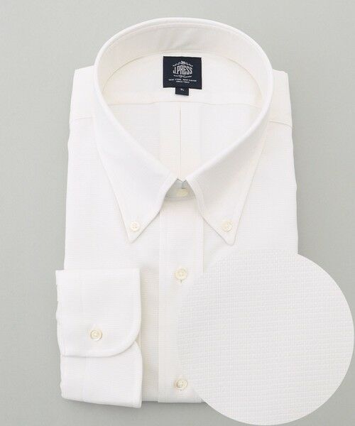 J.PRESS/ジェイプレス 【KING SIZE】【PREMIUM PLEATS / 形態安定】ピンヘッド ドレスシャツ / B.D. ホワイト系 2L J.PRESS/ジェイプレス 【KING SIZE】【PREMIUM PLEATS / 形態安定】ピンヘッド ドレスシャツ / B.D. ホワイト系 2L