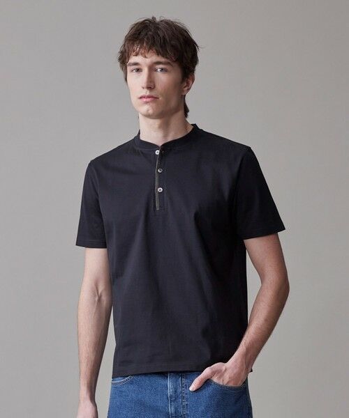 J.PRESS/ジェイプレス シルケット天竺ヘンリーネック Tシャツ ブラック系 M J.PRESS/ジェイプレス シルケット天竺ヘンリーネック Tシャツ ブラック系 M
