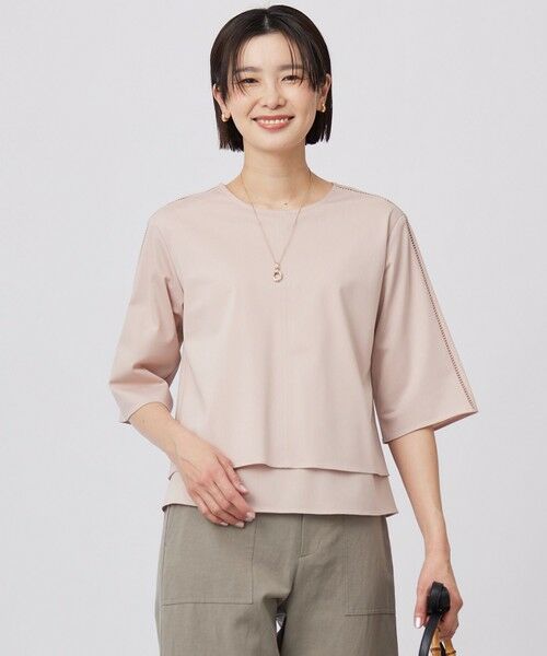 J.PRESS/ジェイプレス 【洗える】トリコットジャージー カットソー ピンク系 M J.PRESS/ジェイプレス 【洗える】トリコットジャージー カットソー ピンク系 M