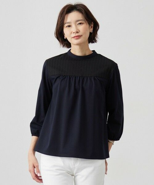 J.PRESS/ジェイプレス 【洗える】プレーティングジャージー モックネックカットソー ネイビー系 L J.PRESS/ジェイプレス 【洗える】プレーティングジャージー モックネックカットソー ネイビー系 L