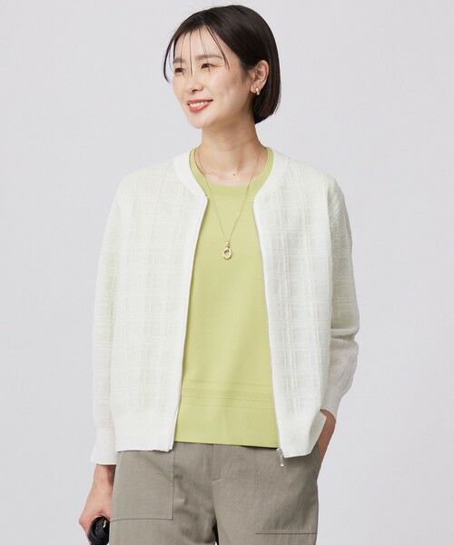 J.PRESS/ジェイプレス 【洗える】SHEER JACQUARD ニット ブルゾン オフ系 M J.PRESS/ジェイプレス 【洗える】SHEER JACQUARD ニット ブルゾン オフ系 M