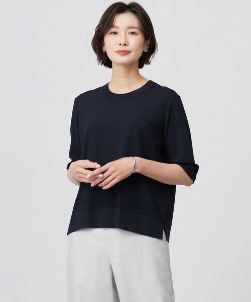 J.PRESS/ジェイプレス 【洗える】RAYON ELITE STRETCH クルーネック ニット ネイビー系 L J.PRESS/ジェイプレス 【洗える】RAYON ELITE STRETCH クルーネック ニット ネイビー系 L
