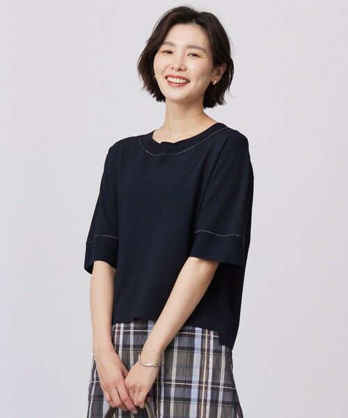 J.PRESS/ジェイプレス 【洗える】RAYON ELITE STRETCH ニットT ネイビー系 M J.PRESS/ジェイプレス 【洗える】RAYON ELITE STRETCH ニットT ネイビー系 M