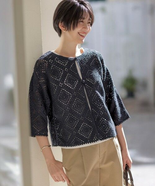 J.PRESS/ジェイプレス 【洗える】クロッシェ ニット ネイビー系 F J.PRESS/ジェイプレス 【洗える】クロッシェ ニット ネイビー系 F