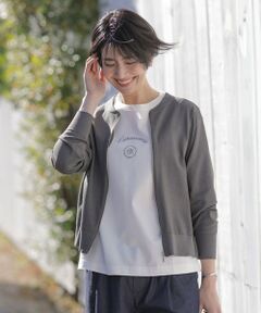 ジェイプレス J.PRESS ニット 丸首 カーディガン ボタン留めセーター 無地 長袖 ロングスリーブ ウール100% M グリーン 緑 レディース 洗える】トリムツイン ニット / J.PRESS LADIES | ファッション